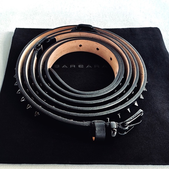 Barbara Bui Black Skinny Spiked Double Wrap Belt Size 90 - Picture 4 of 9